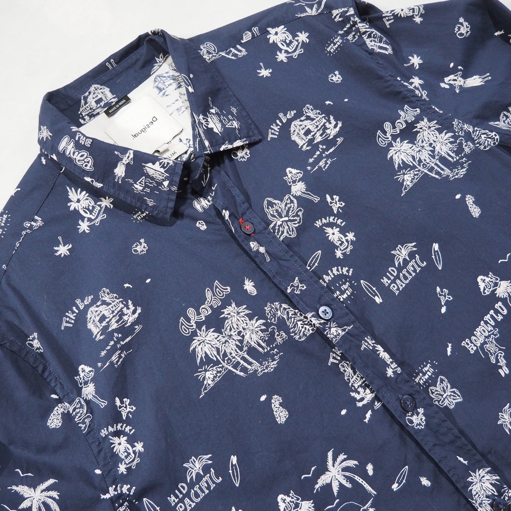 Desigual Sz L Slim Fit Navy Blue Casual Button Down Shirt